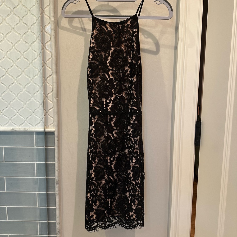 Astr Blue and Black Halter Sheath Dress